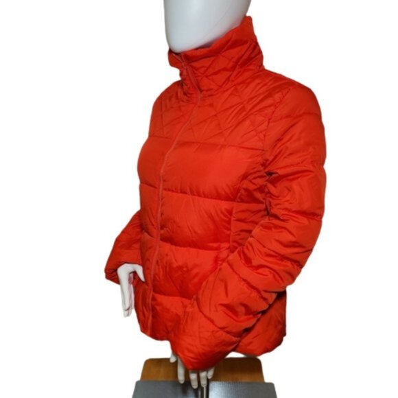 Old Navy Puffer Jacket Women Long Sleeve Full Zip Pocket Red - Picture 3 of 5